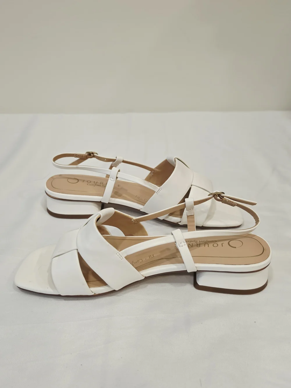Journee Collection Tabatha White Woven-Strap Square Toe Slingback Sandals